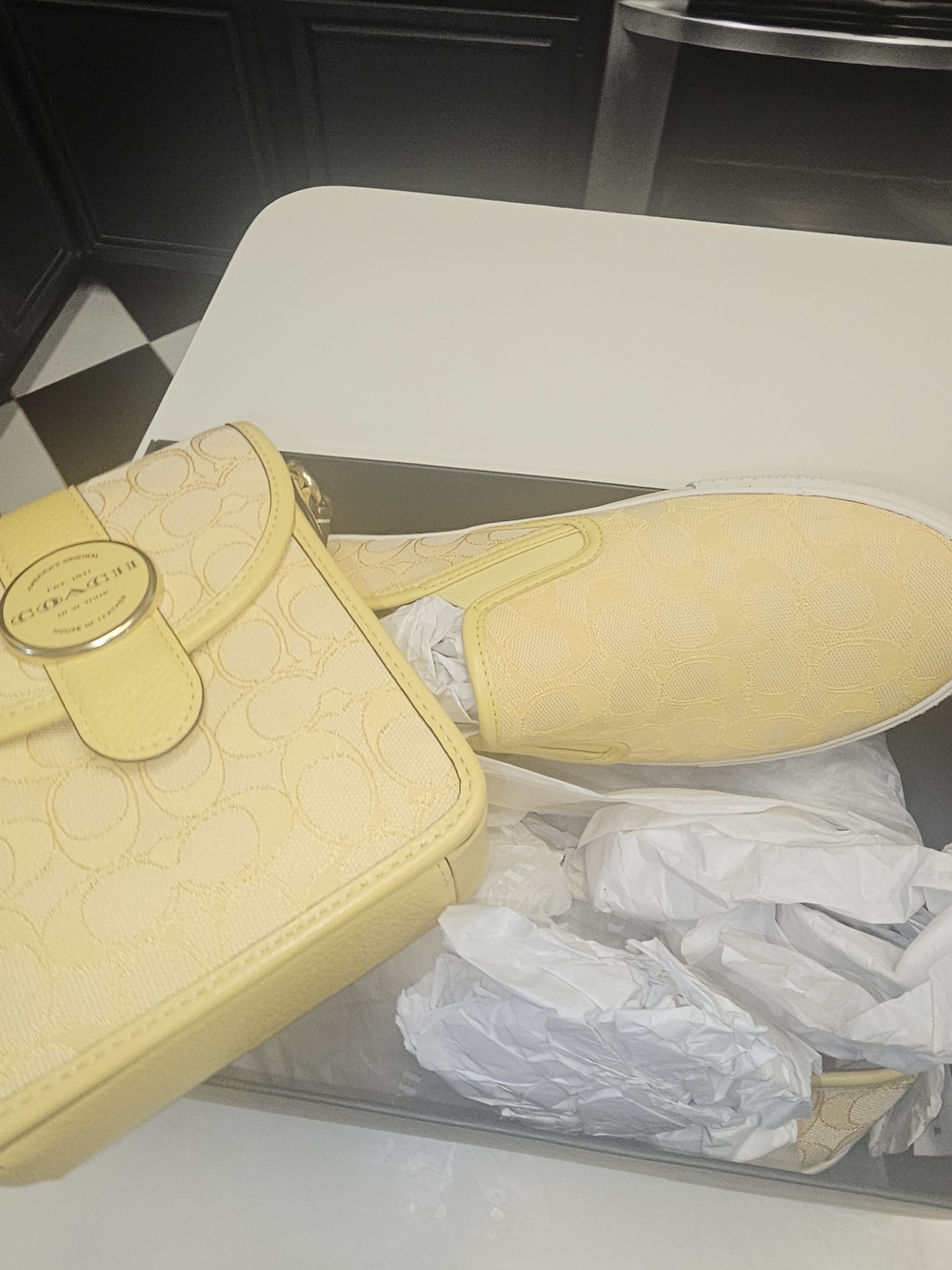 Coach Yellow Signature Mini Shoulder Bag with Leather Trim - Picture 2 of 3